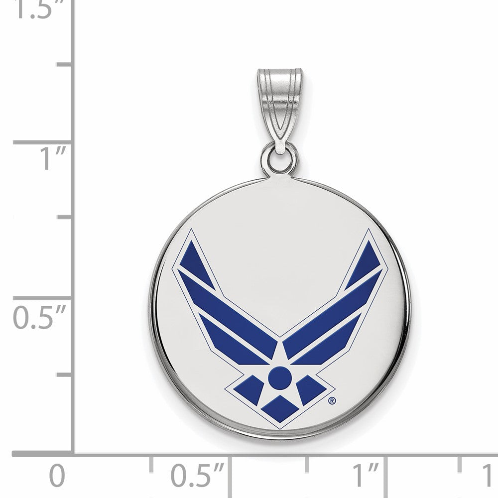 Sterling Silver Rhod-Pltd Logoart U.s. Air Force Lg Enamel Disc Pendant