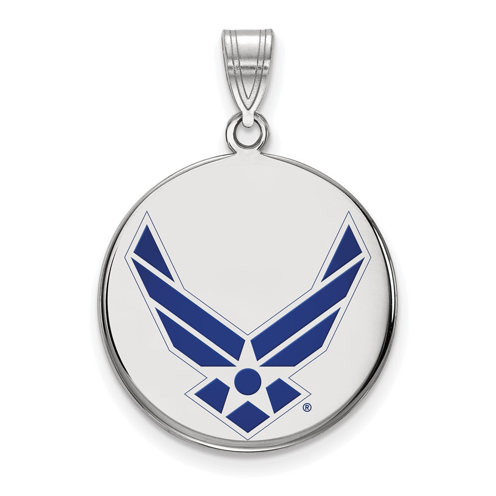Sterling Silver Rhod-Pltd Logoart U.s. Air Force Lg Enamel Disc Pendant