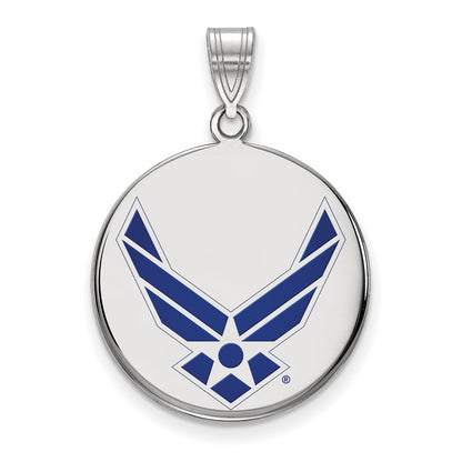 Sterling Silver Rhod-Pltd Logoart U.s. Air Force Lg Enamel Disc Pendant