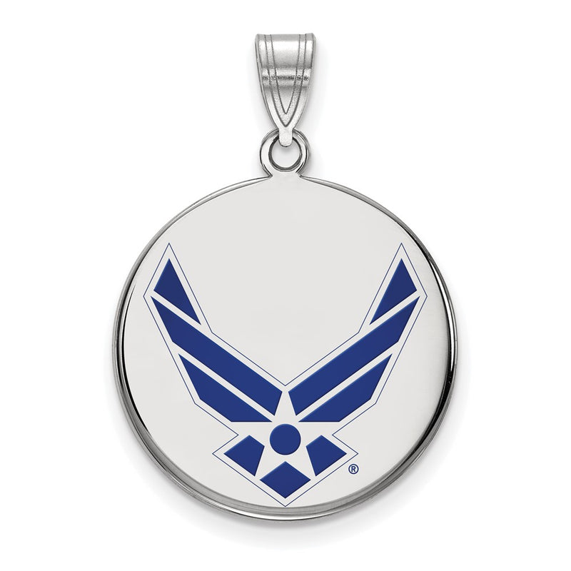 Sterling Silver Rhod-Pltd Logoart U.s. Air Force Lg Enamel Disc Pendant