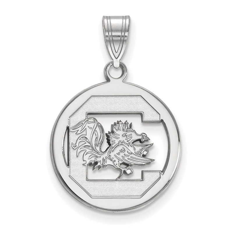 Sterling Silver Rhodium Plated Logoart University Of South Carolina Medium Circle Pendant