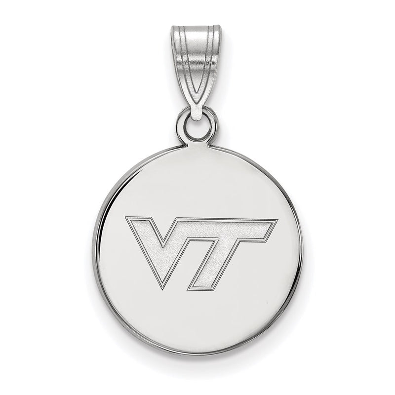 Sterling Silver Rhodium Plated Logoart Virginia Tech V T Medium Disc Pendant