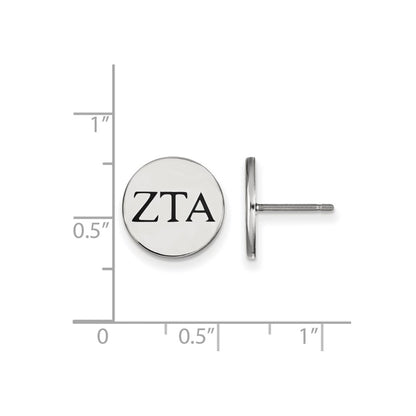 Sterling Silver Rhodium Plated Logoart Zeta Tau Alpha Sorority Greek Letters Black Enamel Post Earrings