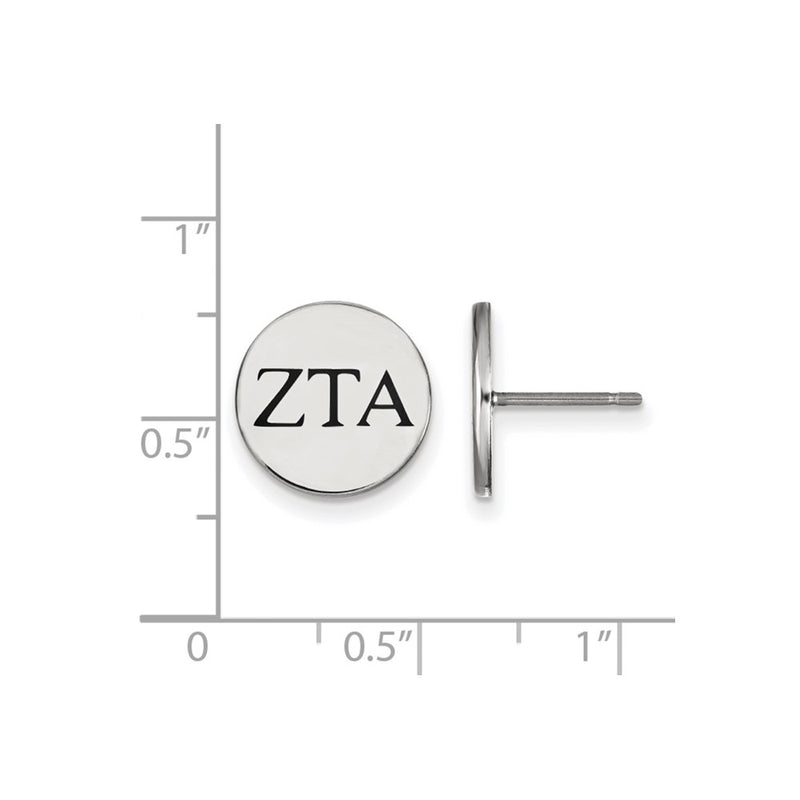 Sterling Silver Rhodium Plated Logoart Zeta Tau Alpha Sorority Greek Letters Black Enamel Post Earrings