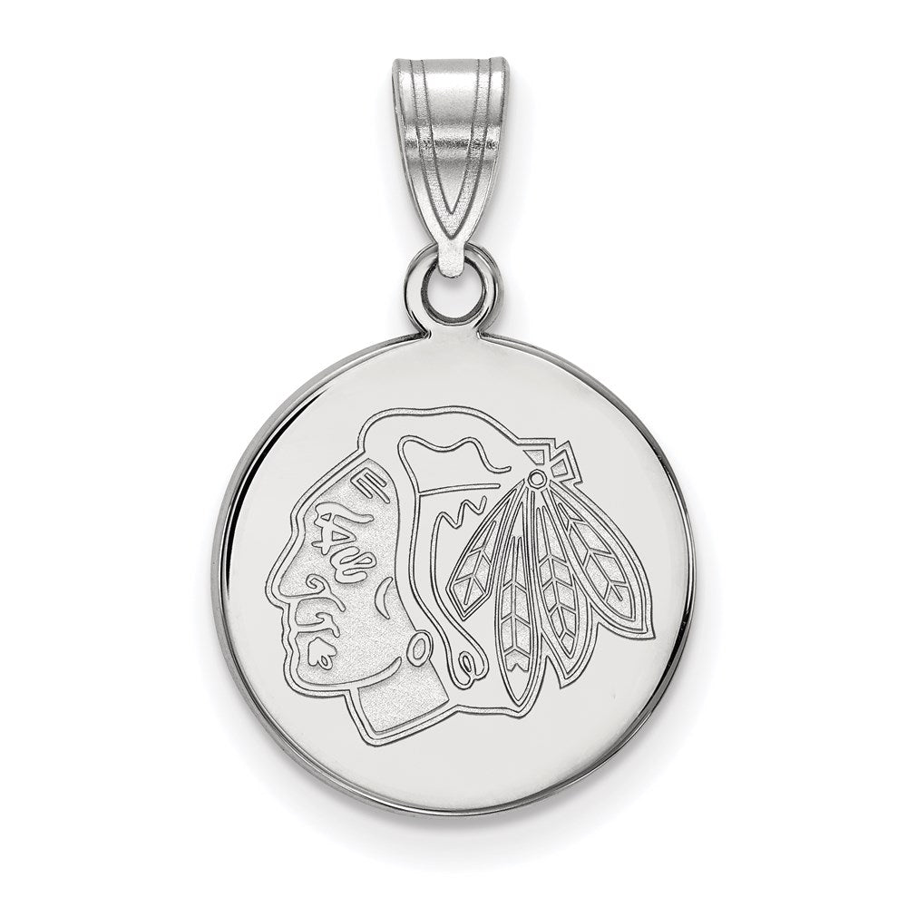 10K White Gold Nhl Logoart Chicago Blackhawks Medium Disc Pendant