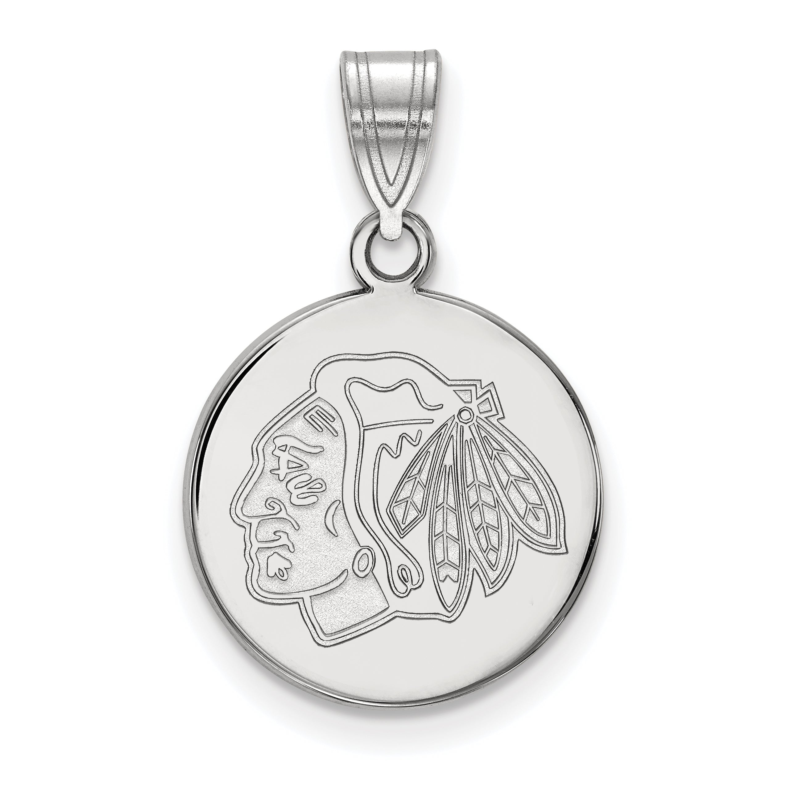 10K White Gold Nhl Logoart Chicago Blackhawks Medium Disc Pendant