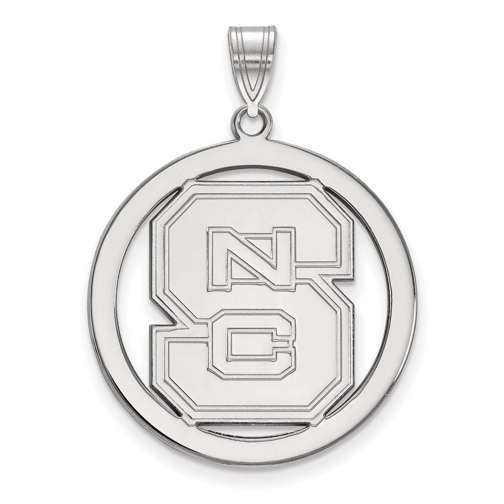 Sterling Silver Rhodium Plated Logoart North Carolina State University N C S Large Circle Pendant