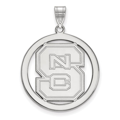 Sterling Silver Rhodium Plated Logoart North Carolina State University N C S Large Circle Pendant