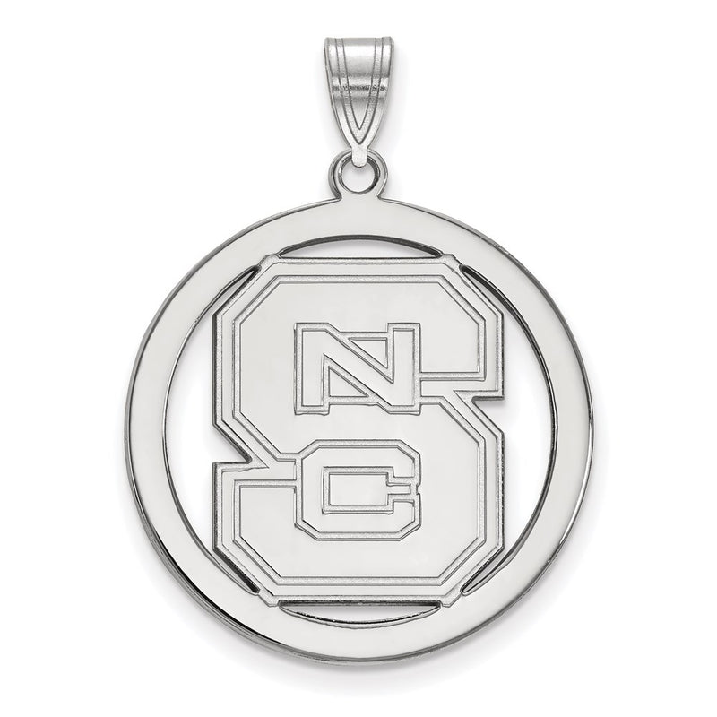 Sterling Silver Rhodium Plated Logoart North Carolina State University N C S Large Circle Pendant