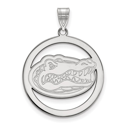 Sterling Silver Rhodium Plated Logoart University Of Florida Gator Extra Large Circle Pendant