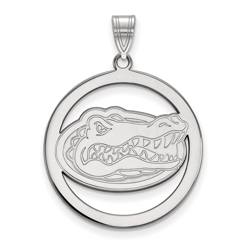 Sterling Silver Rhodium Plated Logoart University Of Florida Gator Extra Large Circle Pendant