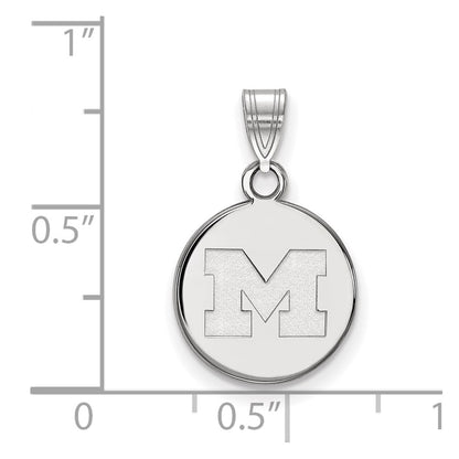 Sterling Silver Rhodium Plated Logoart University Of Michigan Letter M Small Disc Pendant