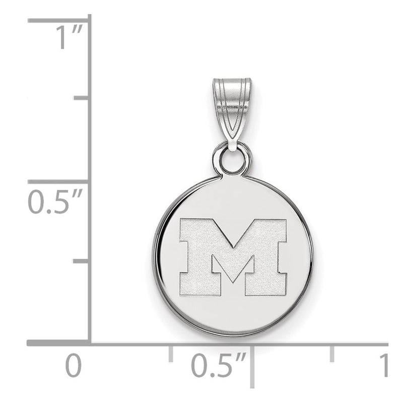 Sterling Silver Rhodium Plated Logoart University Of Michigan Letter M Small Disc Pendant