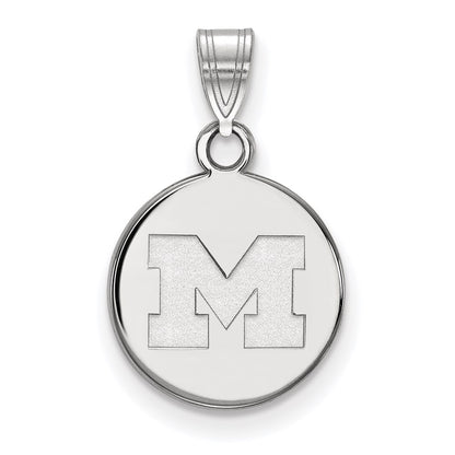 Sterling Silver Rhodium Plated Logoart University Of Michigan Letter M Small Disc Pendant