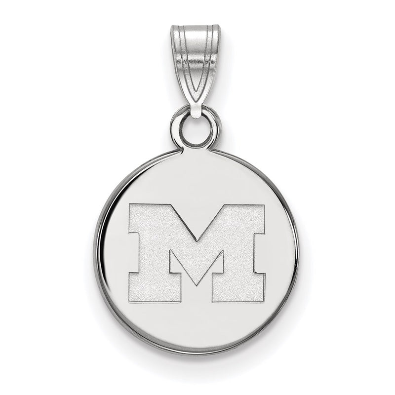 Sterling Silver Rhodium Plated Logoart University Of Michigan Letter M Small Disc Pendant