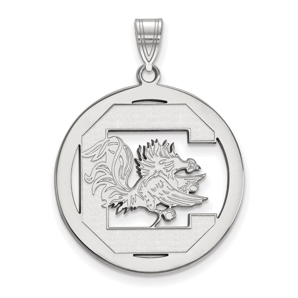 Sterling Silver Rhodium Plated Logoart University Of South Carolina Extra Large Circle Pendant