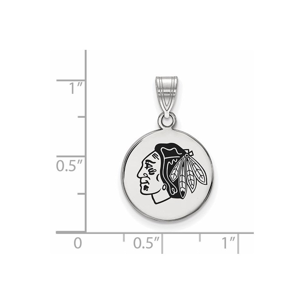 Sterling Silver Rhodium Plated Nhl Logoart Chicago Blackhawks Medium Enameled Disc Pendant
