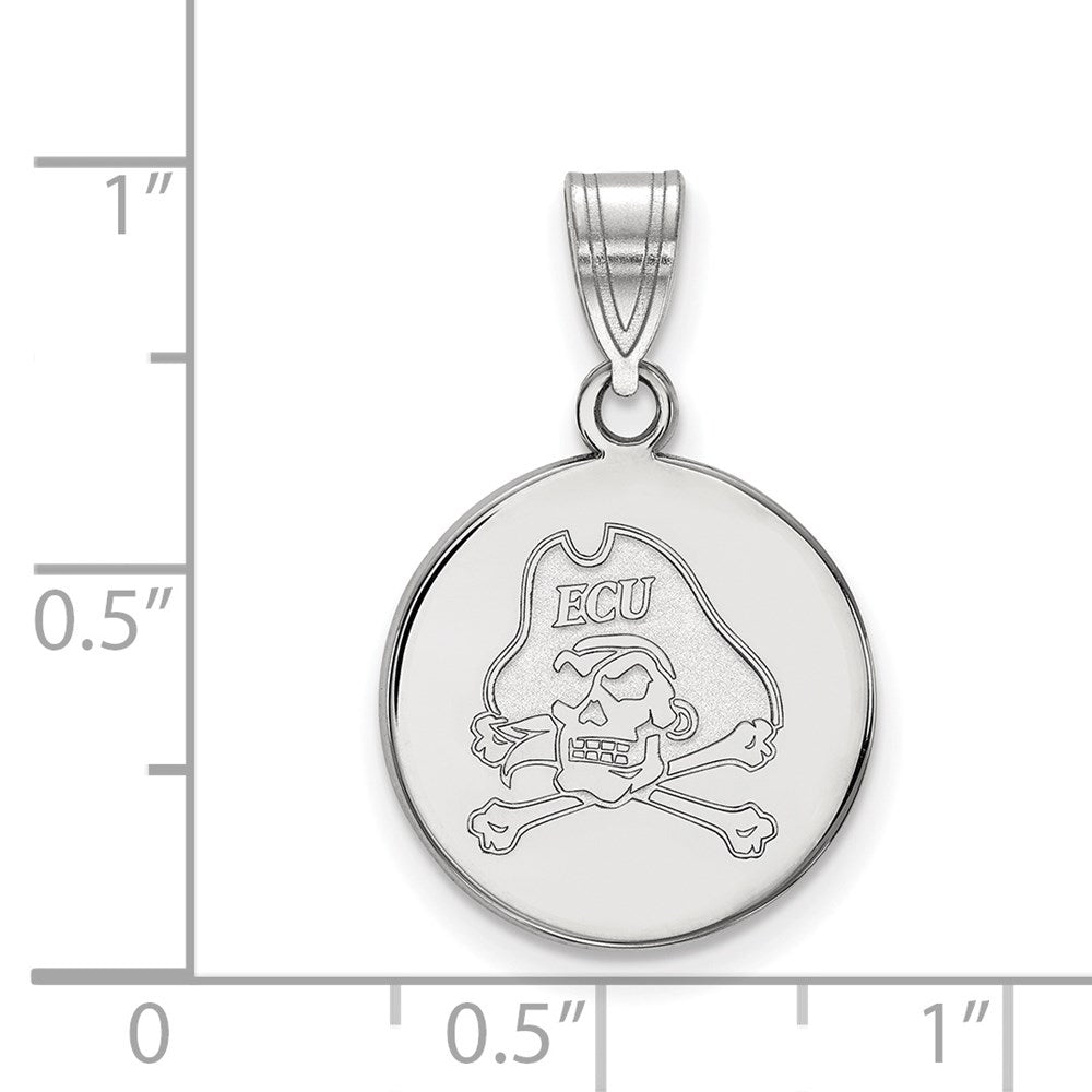 14K White Gold Logoart East Carolina University Pirate Medium Disc Pendant