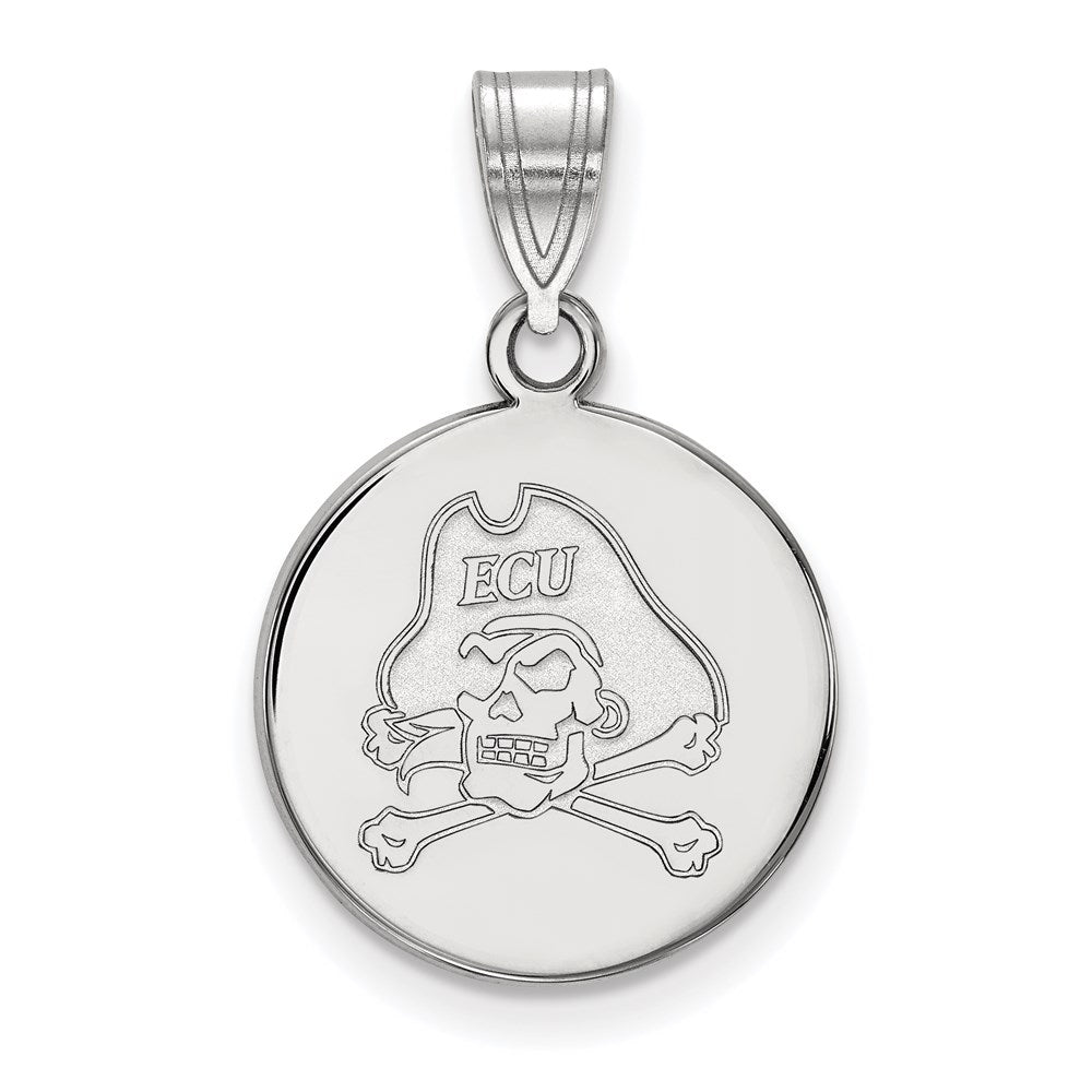 Sterling Silver Rhodium Plated Logoart East Carolina University Pirate Medium Disc Pendant