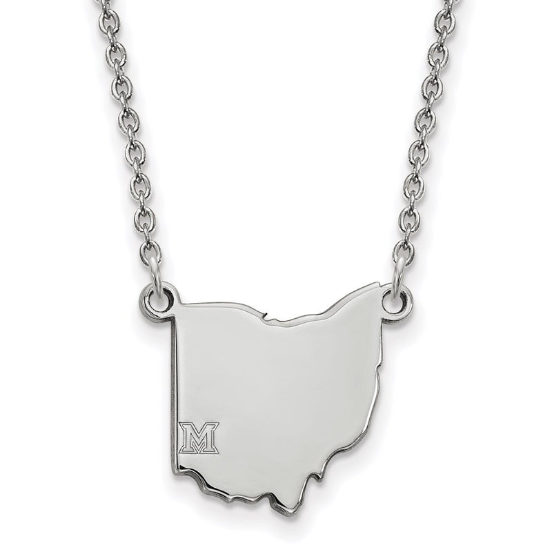 10K White Gold Logoart Miami University Ohio Shape 18 Inch Necklace
