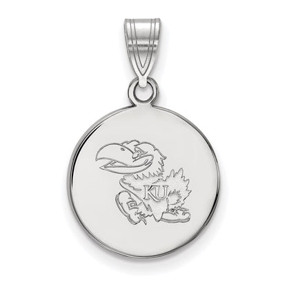 14K White Gold Logoart University Of Kansas Jayhawk Medium Disc Pendant