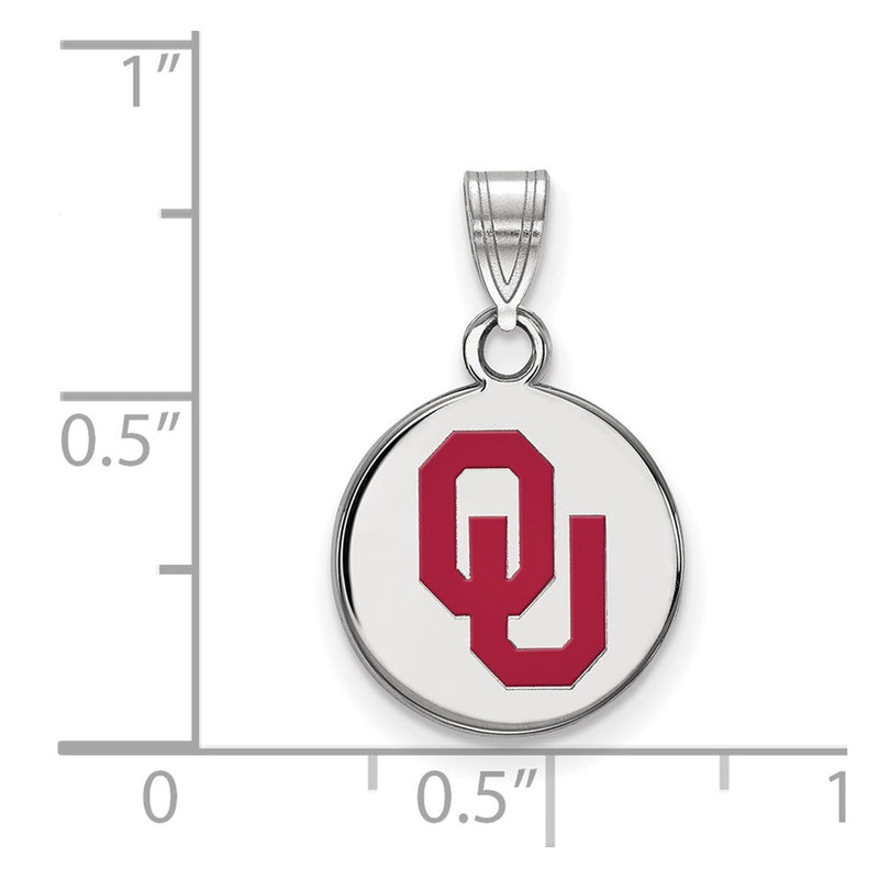 Sterling Silver Rhodium Plated Logoart University Of Oklahoma O U Small Enameled Disc Pendant