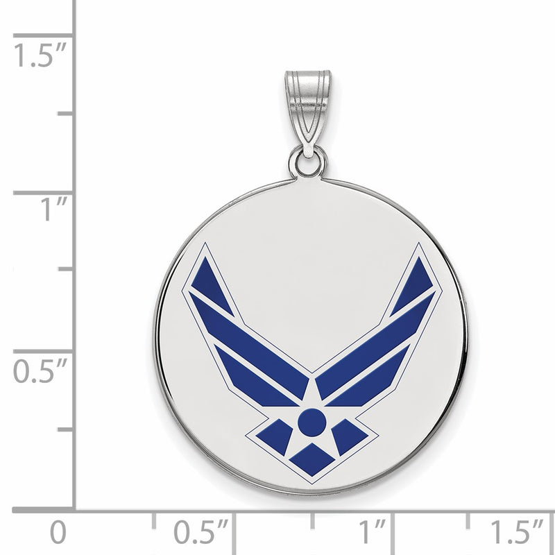 Sterling Silver Rhod-Pltd Logoart U.s. Air Force Xl Enamel Disc Pendant