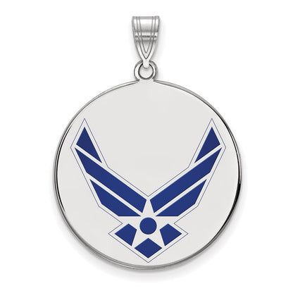 Sterling Silver Rhod-Pltd Logoart U.s. Air Force Xl Enamel Disc Pendant