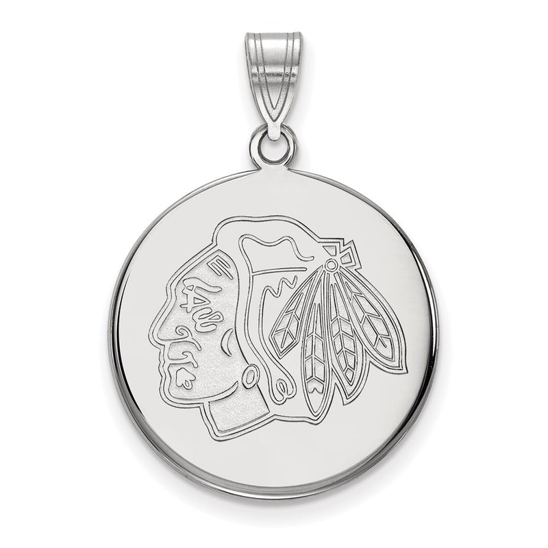 14K White Gold Nhl Logoart Chicago Blackhawks Large Disc Pendant
