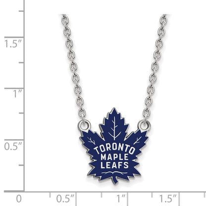 Sterling Silver Rhodium Plated Nhl Logoart Toronto Maple Leafs Large Enameled Pendant 18 Inch Necklace