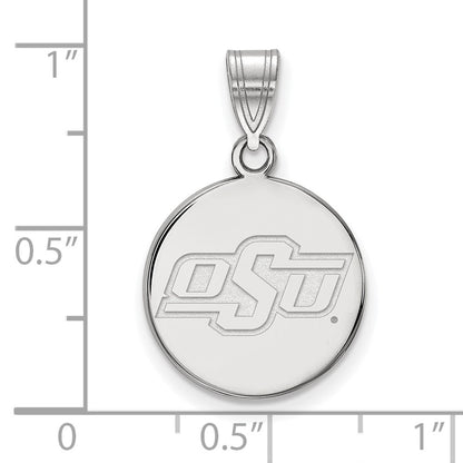 Sterling Silver Rhodium Plated Logoart Oklahoma State University O S U Small Disc Pendant