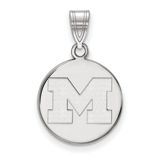 10K White Gold Logoart University Of Michigan Letter M Medium Disc Pendant