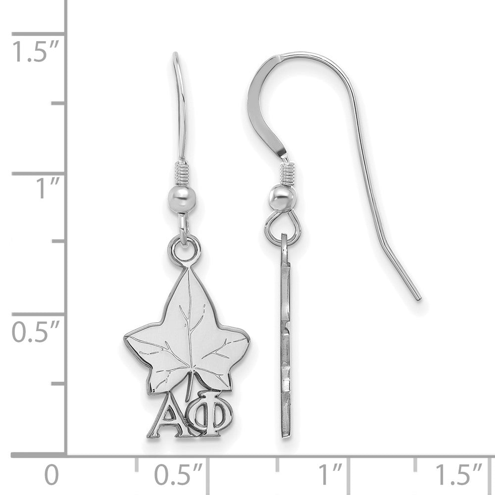 Sterling Silver Rhodium Plated Logoart Alpha Phi Sorority Symbol Small Dangle Wire Earrings