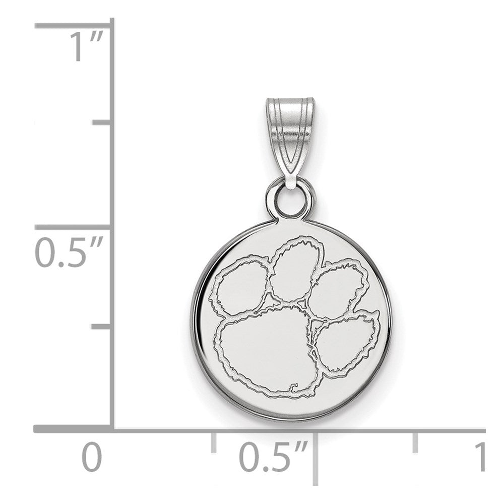 14K White Gold Logoart Clemson University Tiger Paw Small Disc Pendant