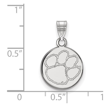 14K White Gold Logoart Clemson University Tiger Paw Small Disc Pendant