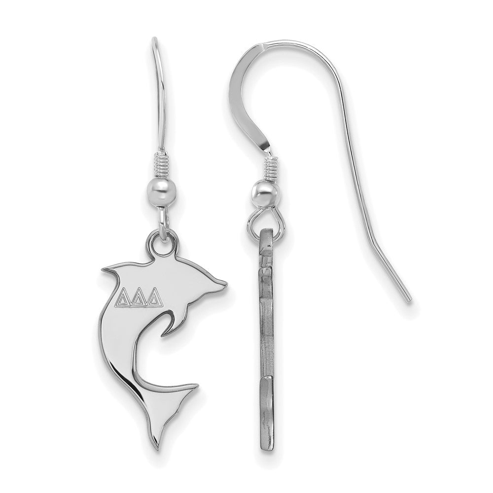 Sterling Silver Rhodium Plated Logoart Delta Sorority Symbol Small Dangle Wire Earrings