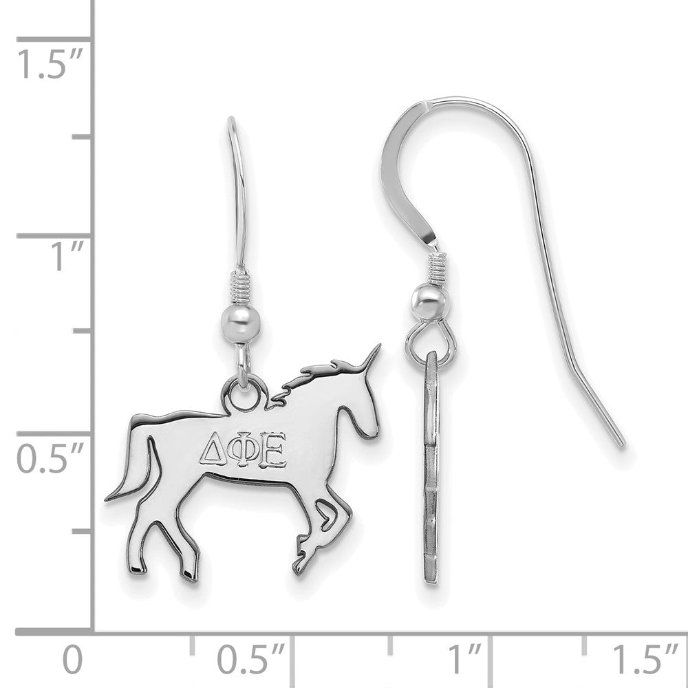 Sterling Silver Rhodium Plated Logoart Delta Phi Epsilon Sorority Symbol Small Dangle Wire Earrings