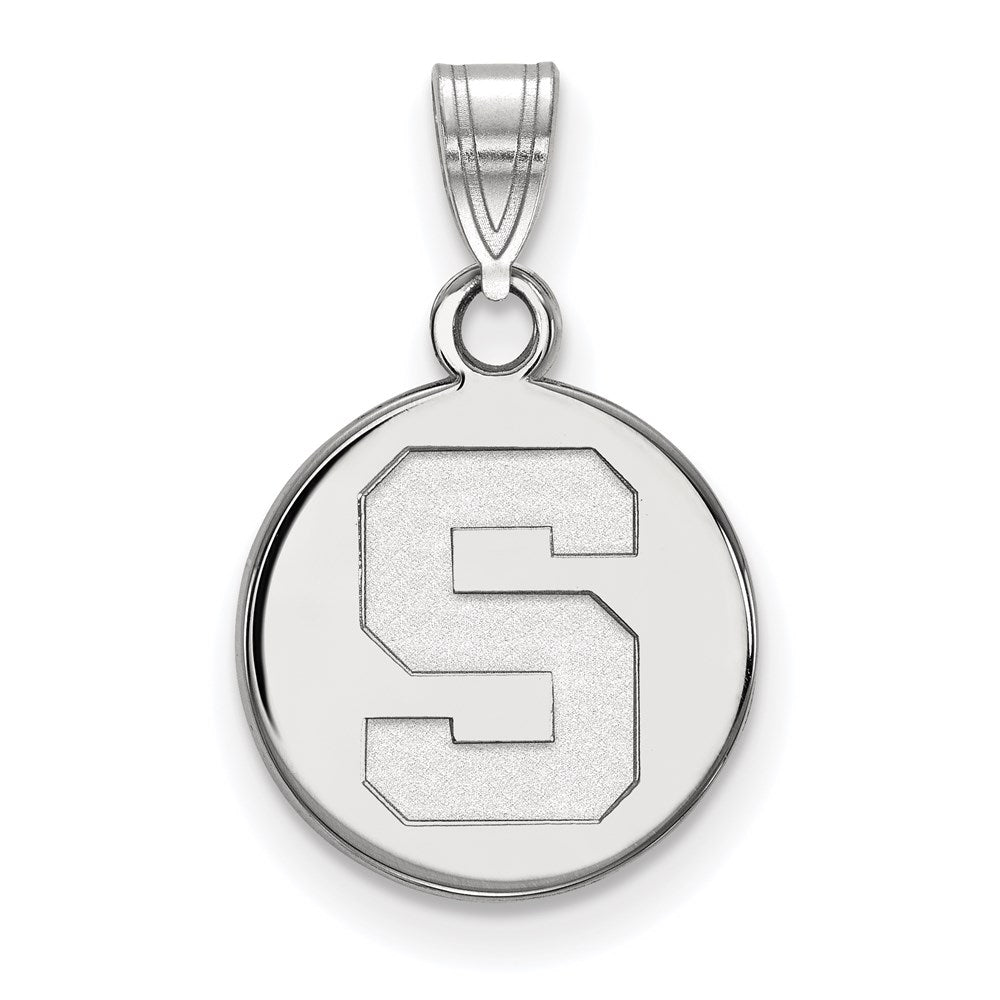 14K White Gold Logoart Michigan State University Letter S Small Disc Pendant