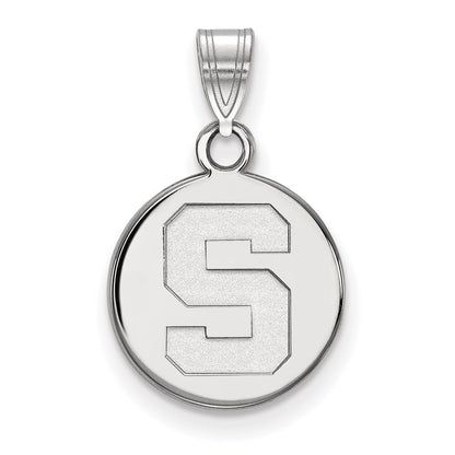 14K White Gold Logoart Michigan State University Letter S Small Disc Pendant