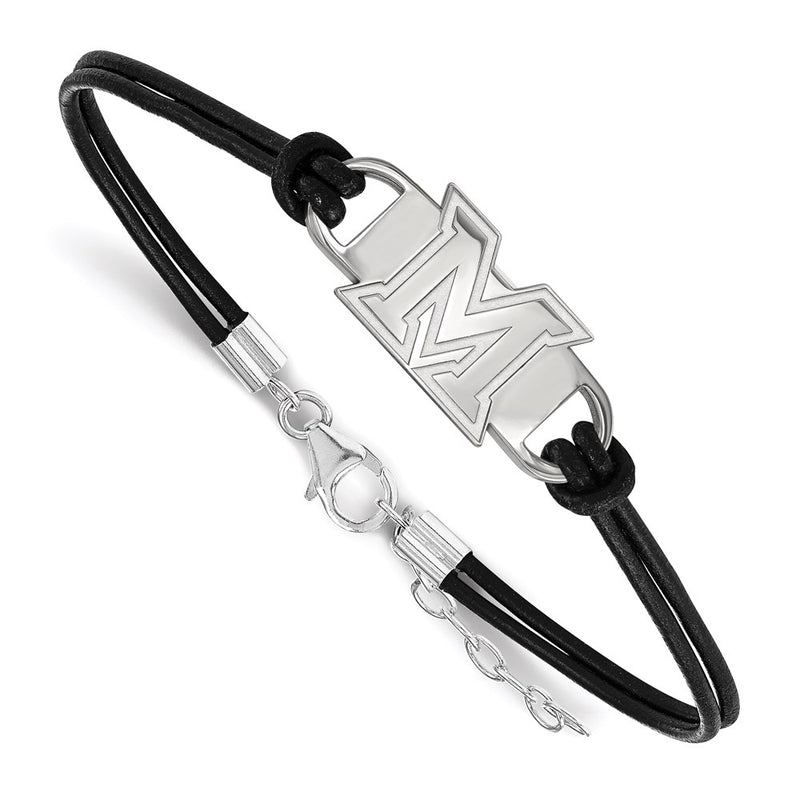 Sterling Silver Rhodium Plated Logoart Miami University Ohio Small Center Leather Bracelet