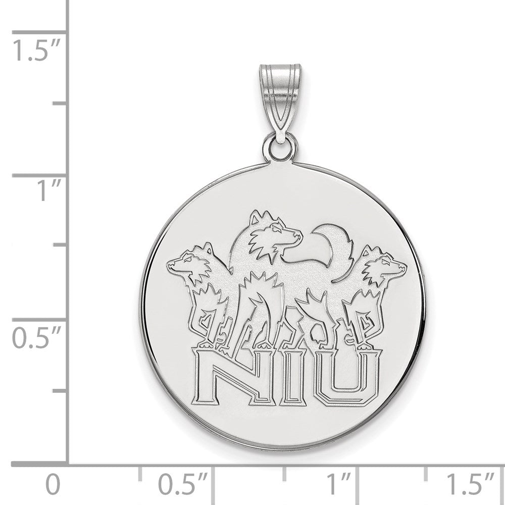 Sterling Silver Rhodium Plated Logoart Northern Illinois University N I U With Huskies Extra Large Disc Pendant