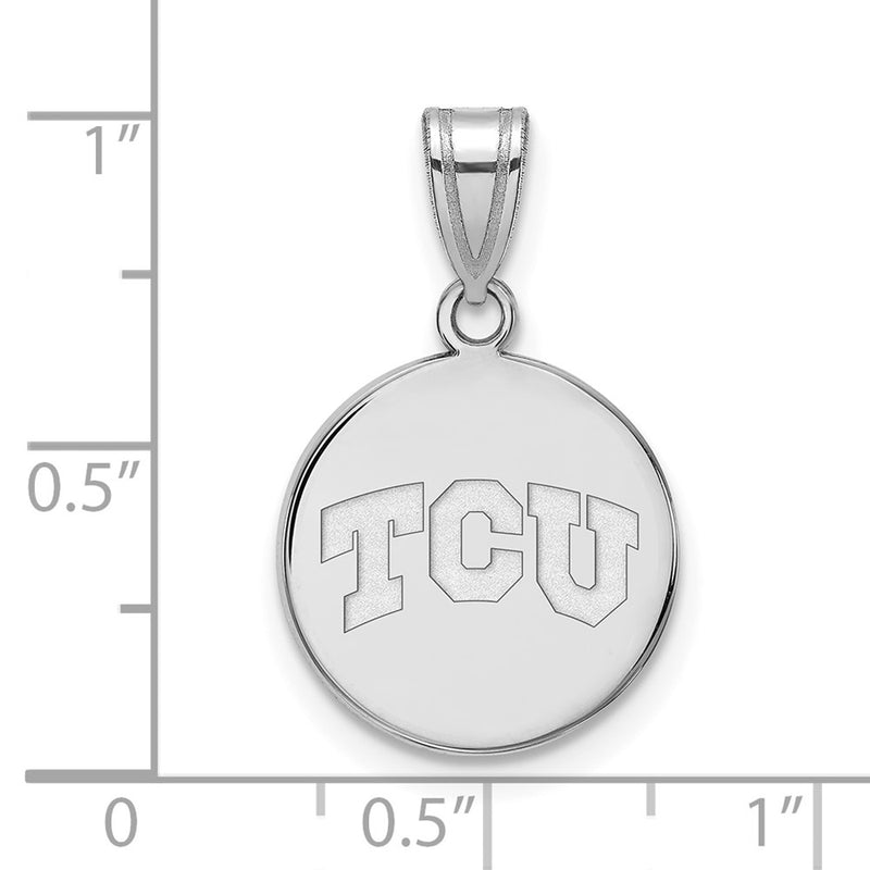 Sterling Silver Rhodium Plated Logoart Texas Christian University T C U Medium Disc Pendant