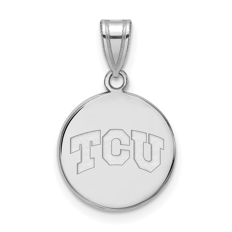 Sterling Silver Rhodium Plated Logoart Texas Christian University T C U Medium Disc Pendant