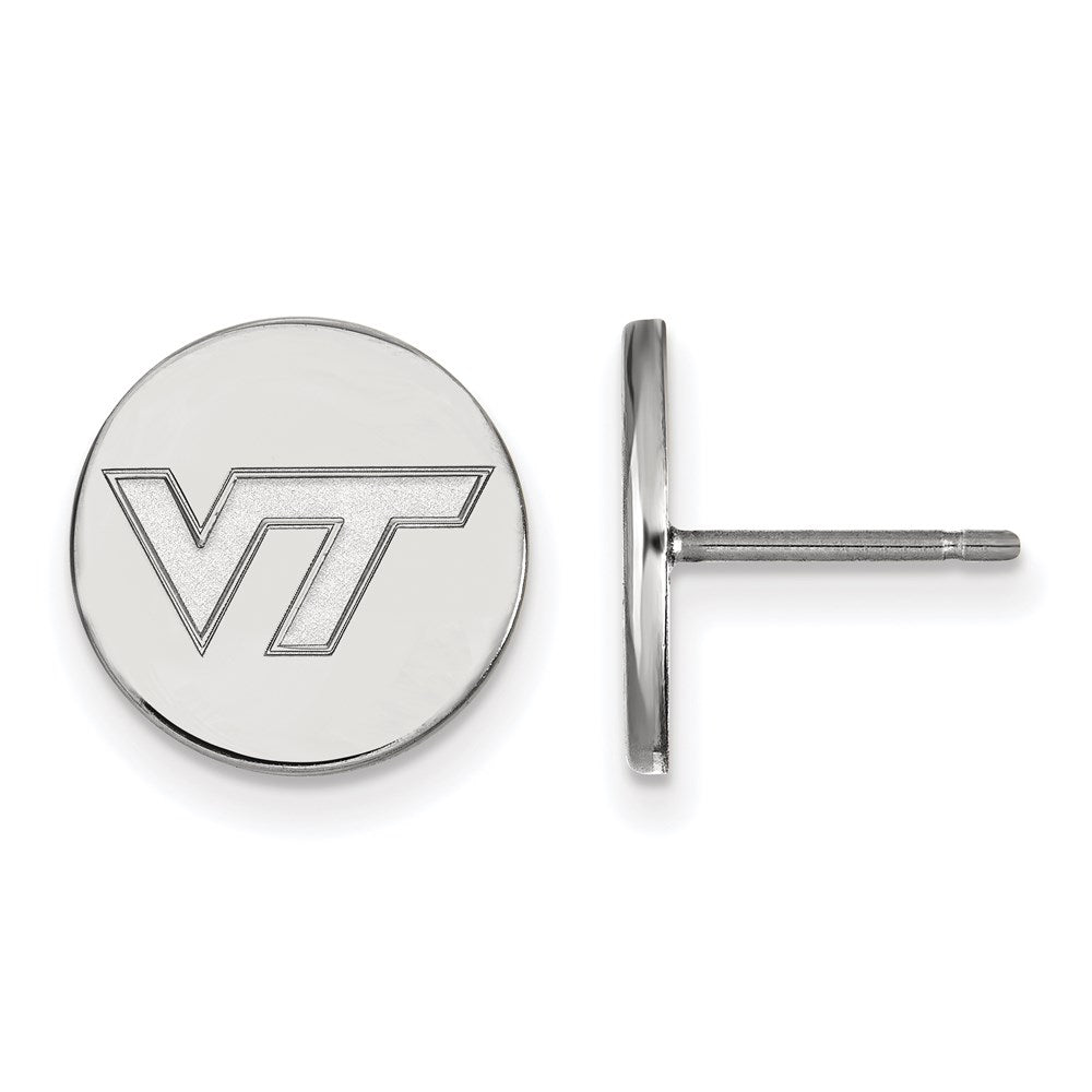 Sterling Silver Rhodium Plated Logoart Virginia Tech V T Small Disc Earrings