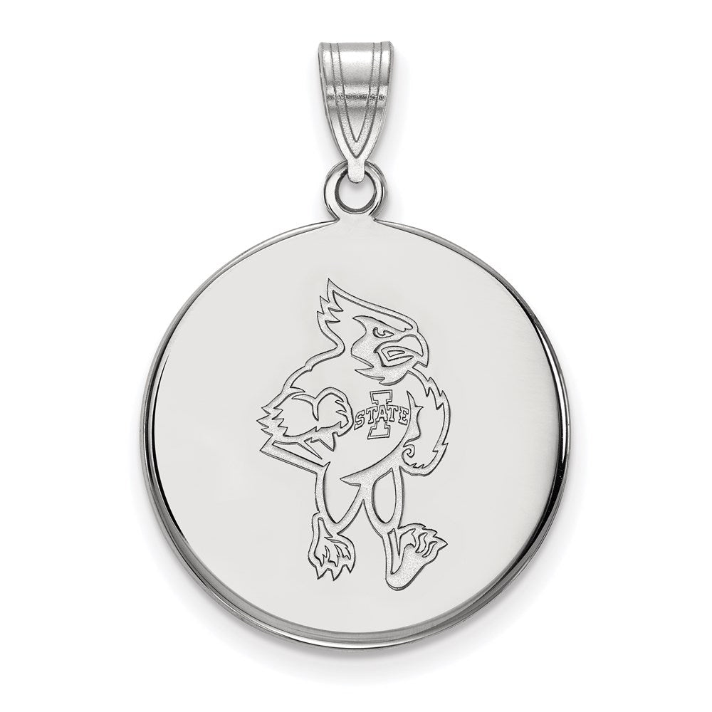 Sterling Silver Rhodium Plated Logoart Iowa State University Cardinal Large Disc Pendant