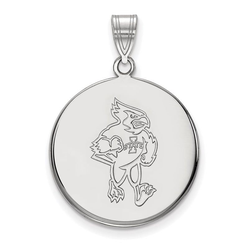 Sterling Silver Rhodium Plated Logoart Iowa State University Cardinal Large Disc Pendant