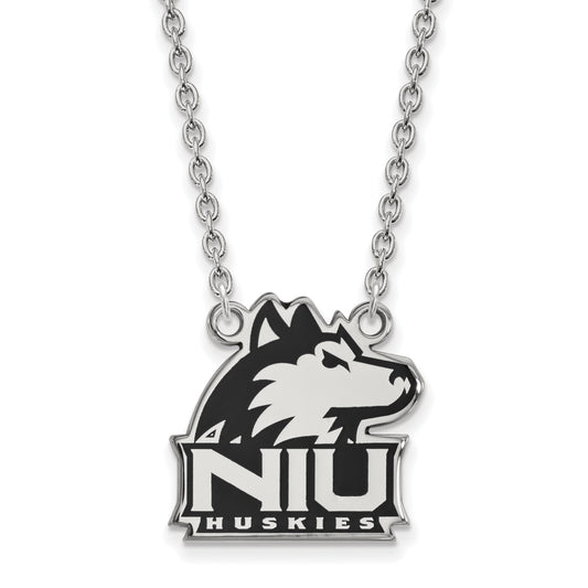 Sterling Silver Rhodium Plated Logoart Northern Illinois University N I U Huskies Large Enameled Pendant 18 Inch Necklace