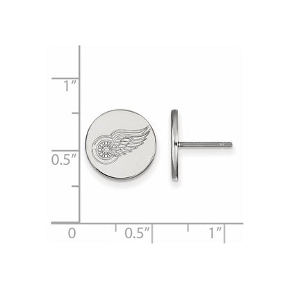 Sterling Silver Rhodium Plated Nhl Logoart Detroit Red Wings Small Disc Post Earrings