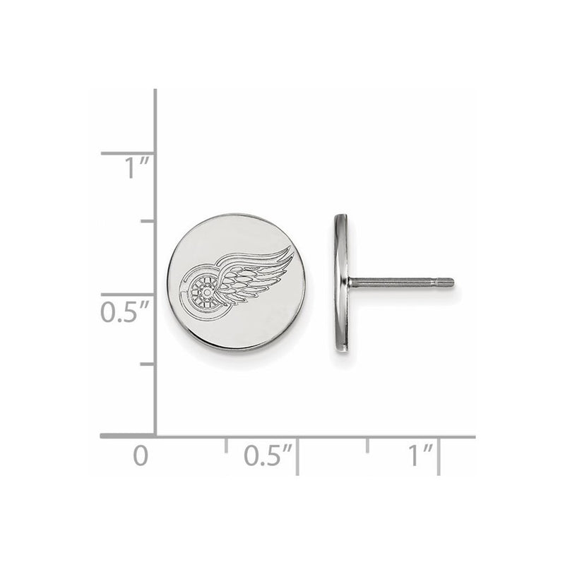 Sterling Silver Rhodium Plated Nhl Logoart Detroit Red Wings Small Disc Post Earrings