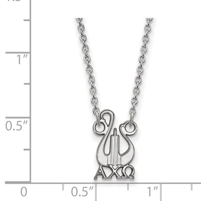 Sterling Silver Rhodium Plated Logoart Alpha Chi Omega Sorority Symbol Small Pendant 18 Inch Necklace